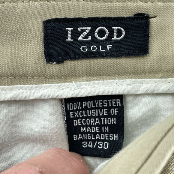 Izod Golf Mens Beige Pleated Pants 34/30 Polyester 5663 - Picture 3 of 9